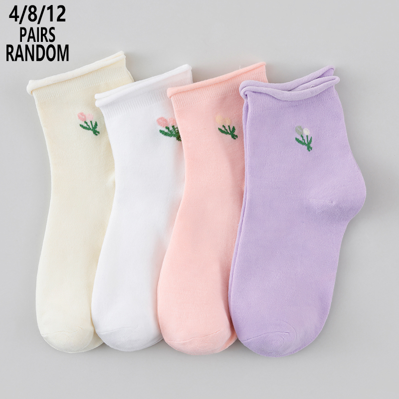 4/8/12 Packs Random Women Flor - Cotton Crew Sock Pack ulasan dan harga